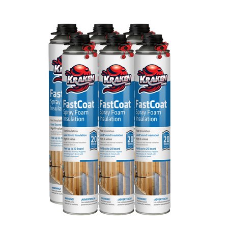 KRAKENBOND Krakenbond FastCoat Insulation Foam Spray, 27.1 oz, 6 Gun Use Cans, 6PK 6FCPACK